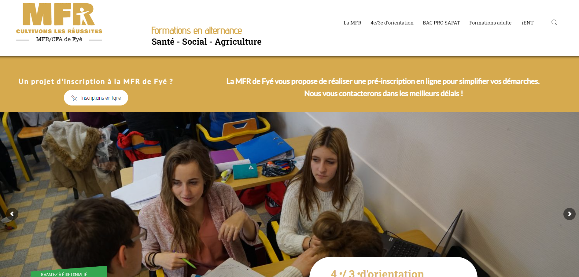 Page d'accueil du site de la MFR de FYE